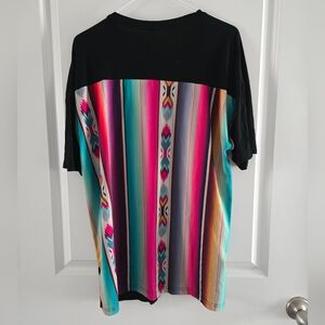 Crazy Train Black and Multicolor Striped Tee Top